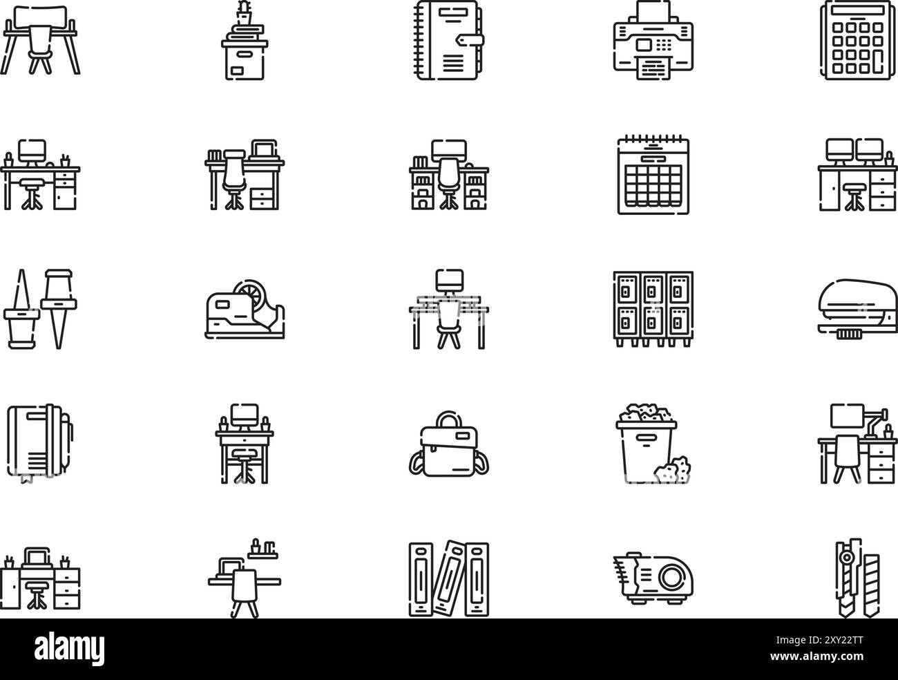 La raccolta Workplace icons è un'illustrazione vettoriale con traccia modificabile. Illustrazione Vettoriale