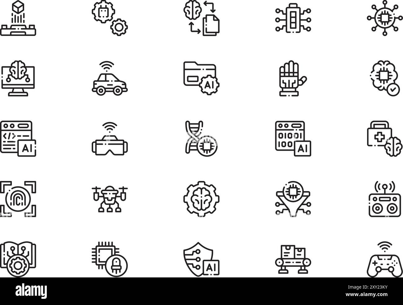La raccolta di icone di intelligenza artificiale è un'illustrazione vettoriale con traccia modificabile. Illustrazione Vettoriale