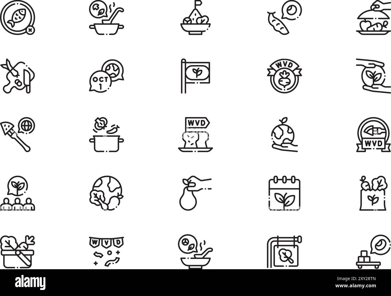 La raccolta World Vegarian Day icons è un'illustrazione vettoriale con tratto modificabile. Illustrazione Vettoriale