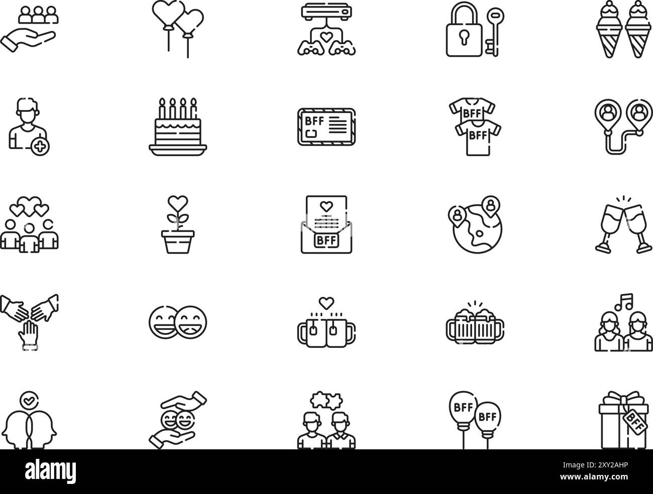 La collezione Friendship icons è un'illustrazione vettoriale con traccia modificabile. Illustrazione Vettoriale