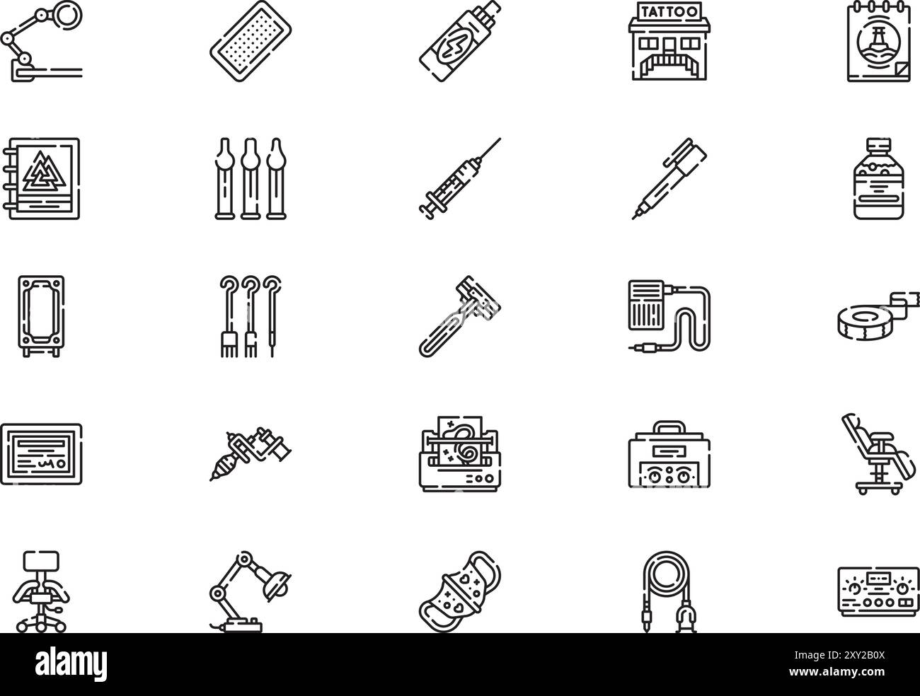 La collezione Tattoo Studio icons è un'illustrazione vettoriale con tratto modificabile. Illustrazione Vettoriale