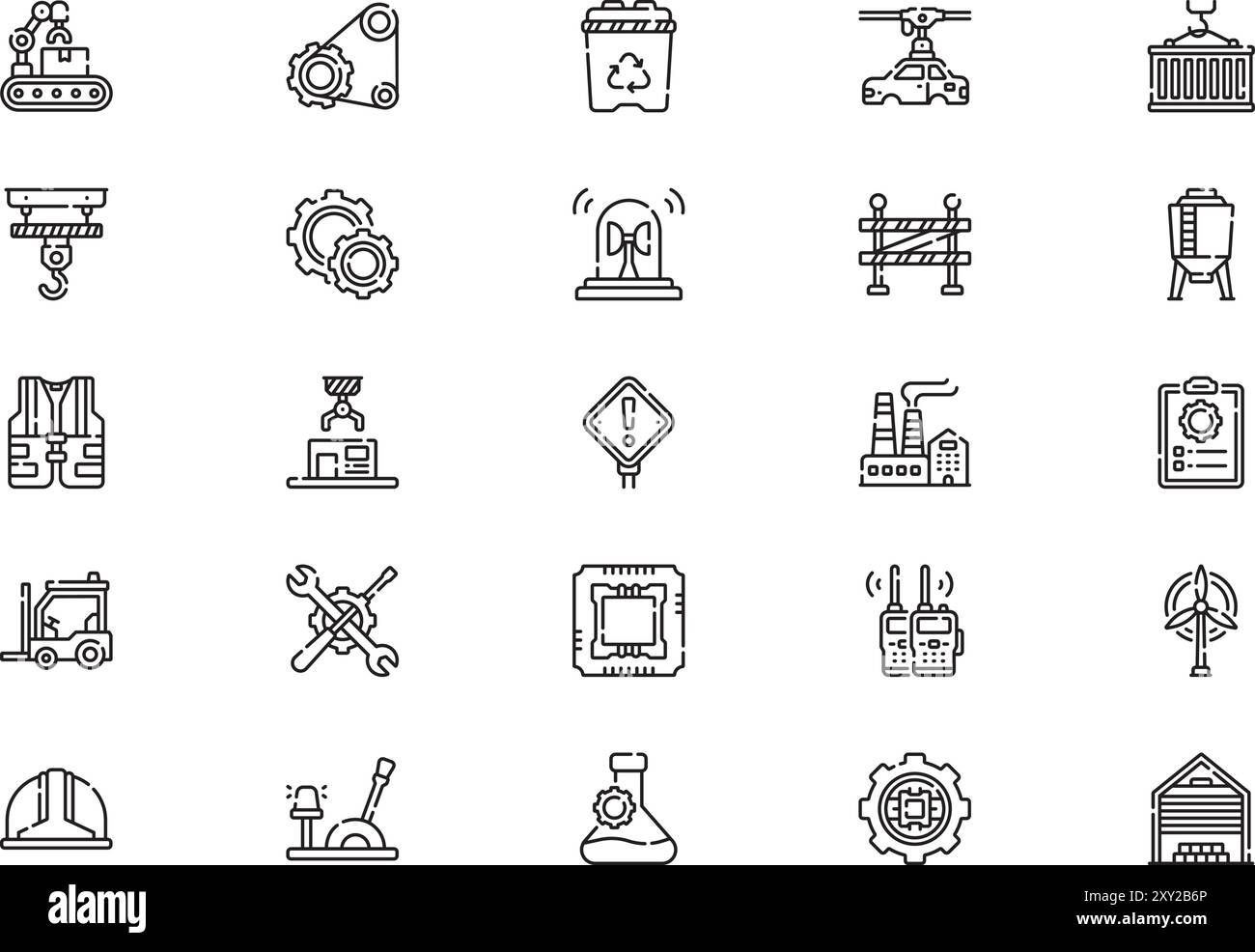 La raccolta di pacchetti icone di fabbrica è un'illustrazione vettoriale con traccia modificabile. Illustrazione Vettoriale