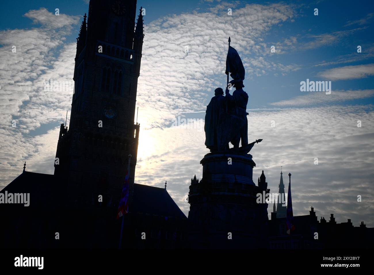 Architettura storica ed edifici a Bruges, Belgio Foto Stock