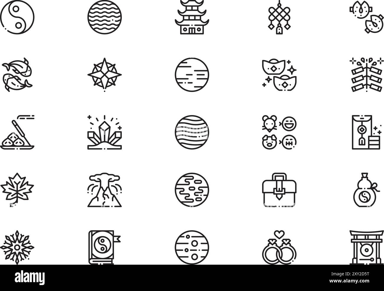 La collezione di icone zodiacali cinesi è un'illustrazione vettoriale con tratto modificabile. Illustrazione Vettoriale