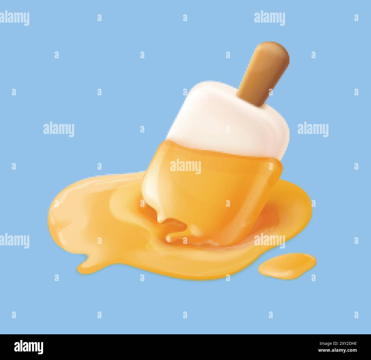 gelato fuso in 3d. Pop al contrario che fonde il liquido di latte congelato sul terreno, scioglie il gelato goccia l'ora estiva assaggia i dolci, concetto dell'annuncio realistico, rende esatta l'illustrazione vettoriale grafica originale Illustrazione Vettoriale