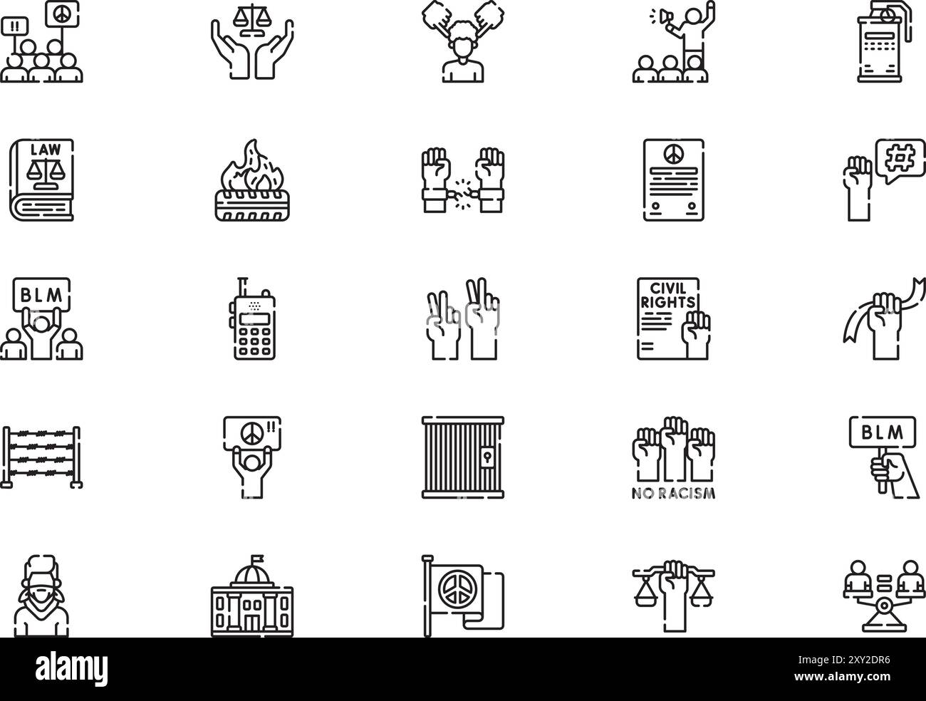 La raccolta di icone di movimento dei diritti civili è un'illustrazione vettoriale con tratto modificabile. Illustrazione Vettoriale