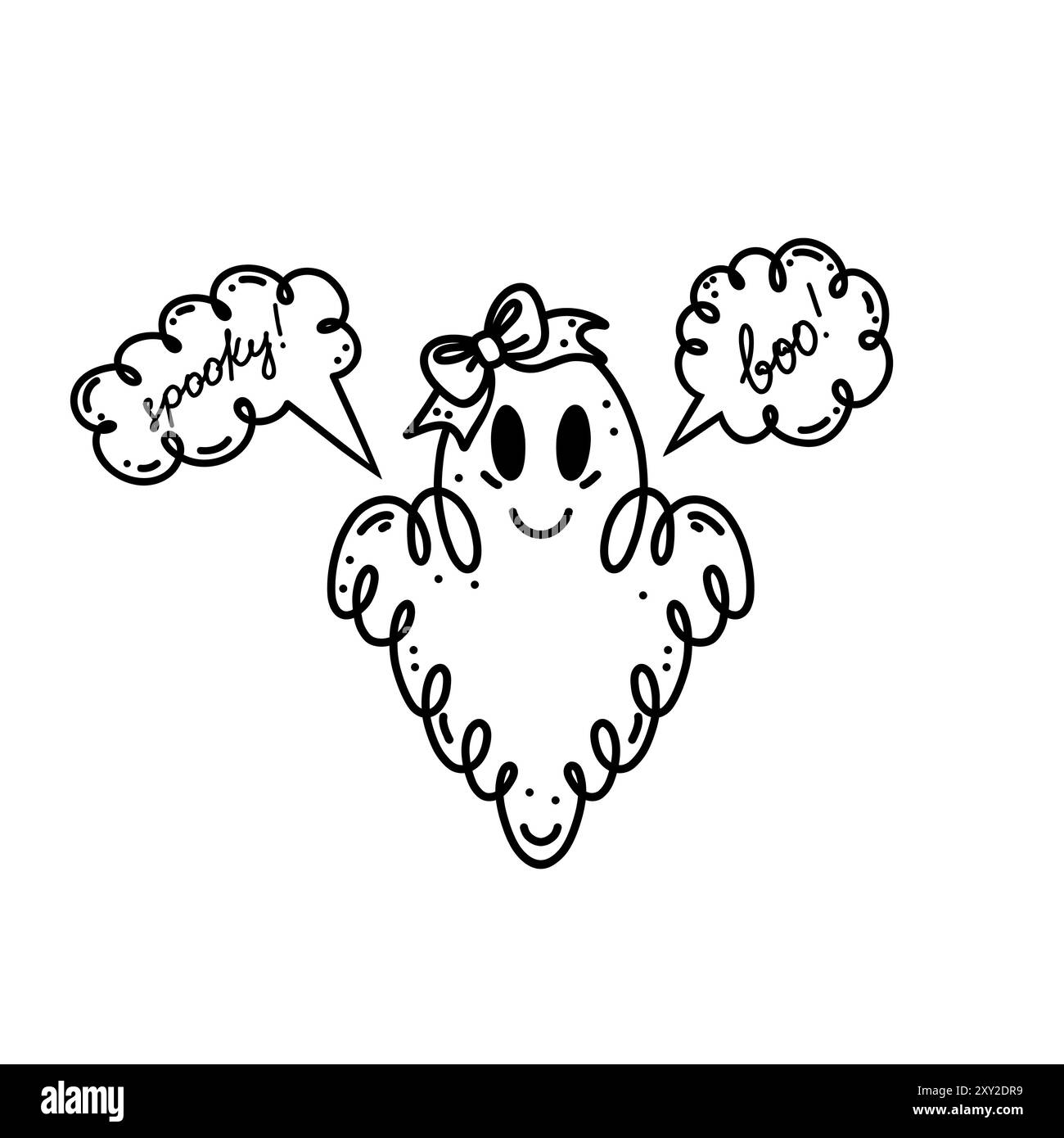 Divertente fantasma in stile doodle su sfondo bianco. Illustrazione Vettoriale