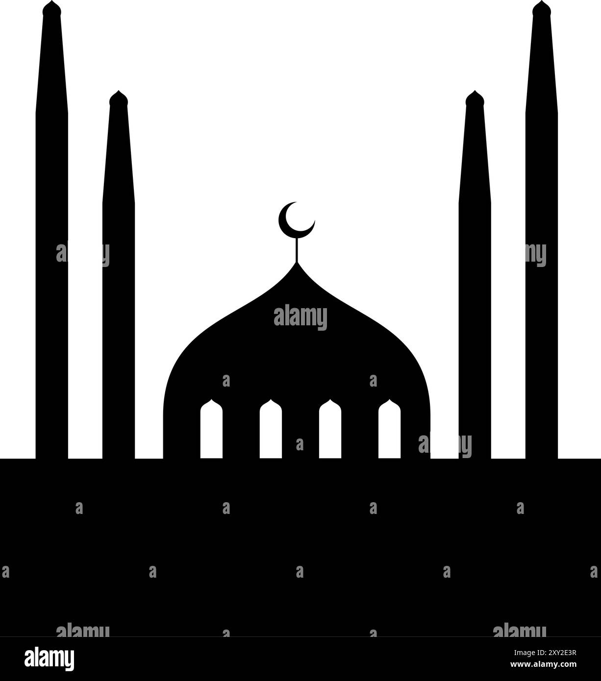 Moschea di architettura araba con silhouette nera. Tetto della moschea, panorama della città islamica e sagome dello skyline minareto per le festività islamiche Ramadan, Eid Illustrazione Vettoriale