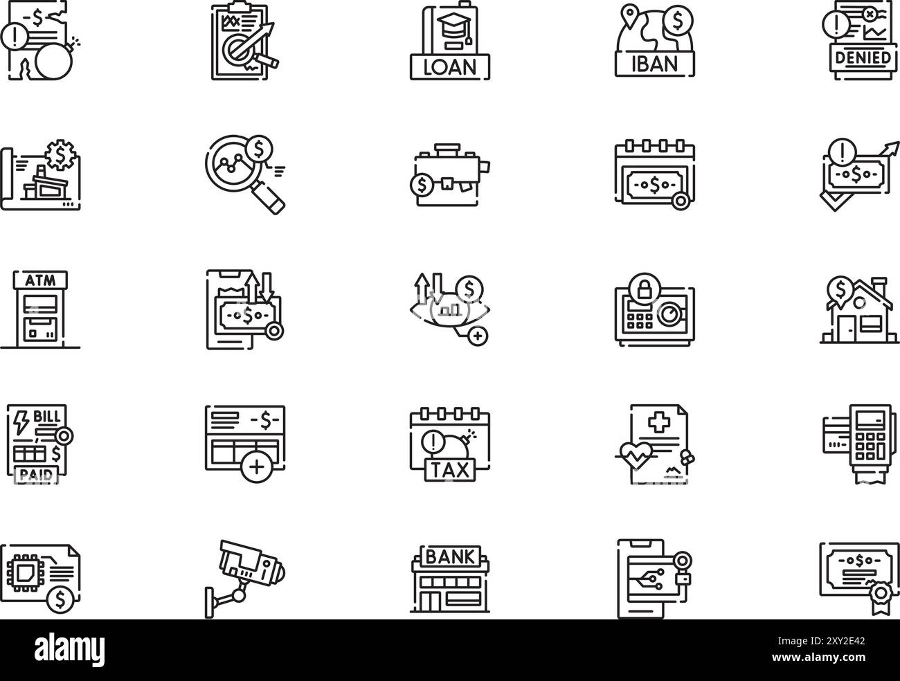 La raccolta di icone bancarie è un'illustrazione vettoriale con traccia modificabile. Illustrazione Vettoriale