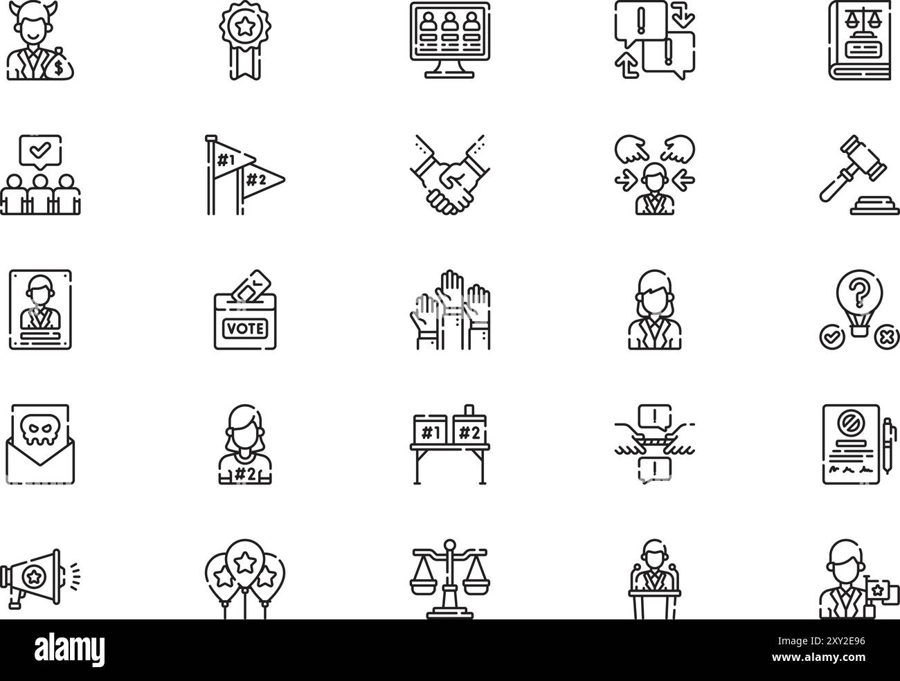 La raccolta Politics icons è un'illustrazione vettoriale con traccia modificabile. Illustrazione Vettoriale