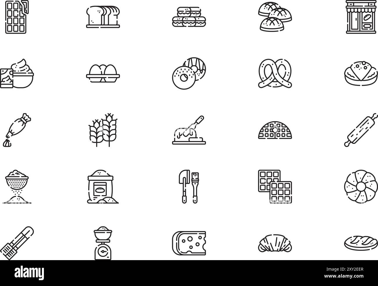 La collezione Bakery icons è un'illustrazione vettoriale con tratto modificabile. Illustrazione Vettoriale