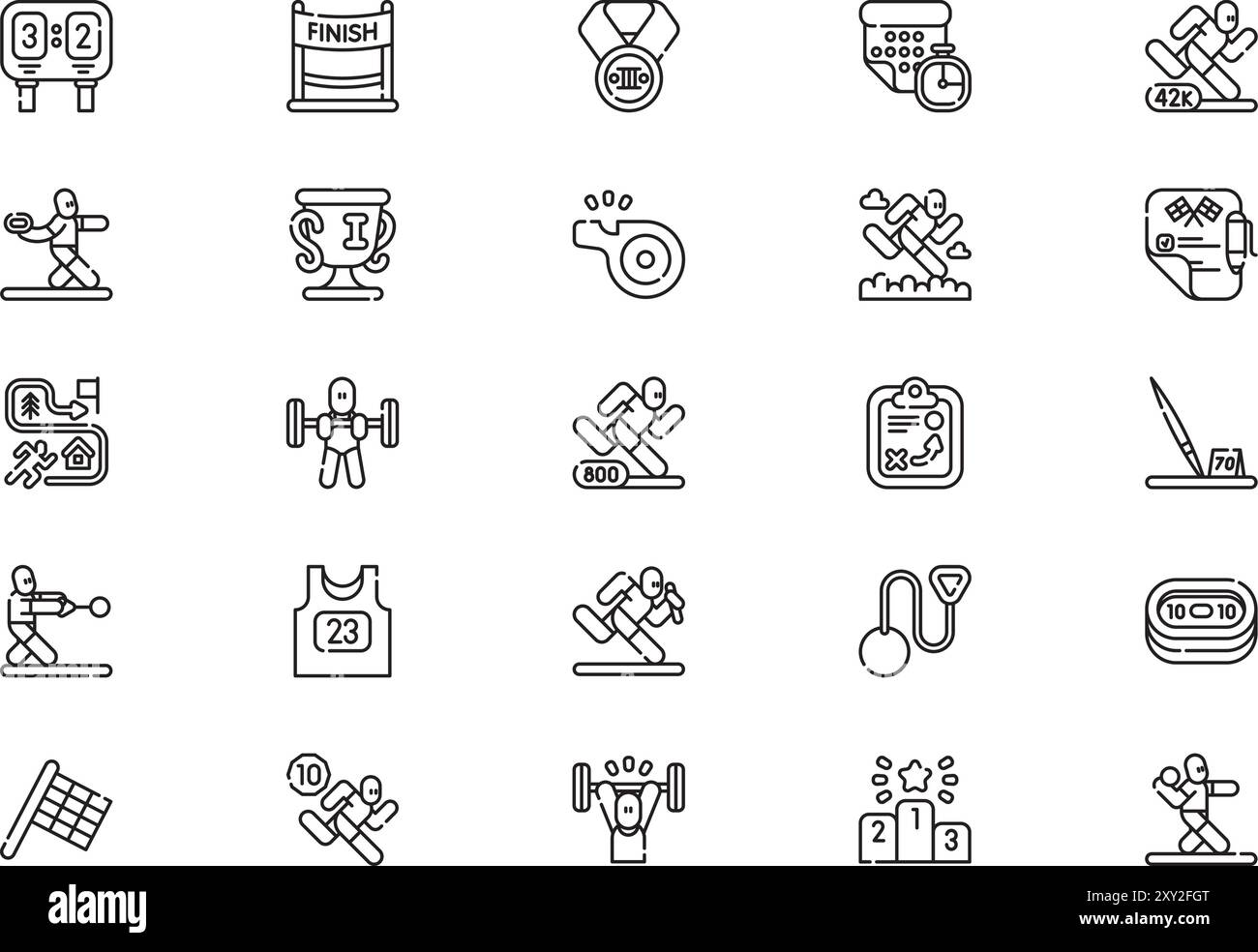La raccolta Athletics icons è un'illustrazione vettoriale con tratto modificabile. Illustrazione Vettoriale
