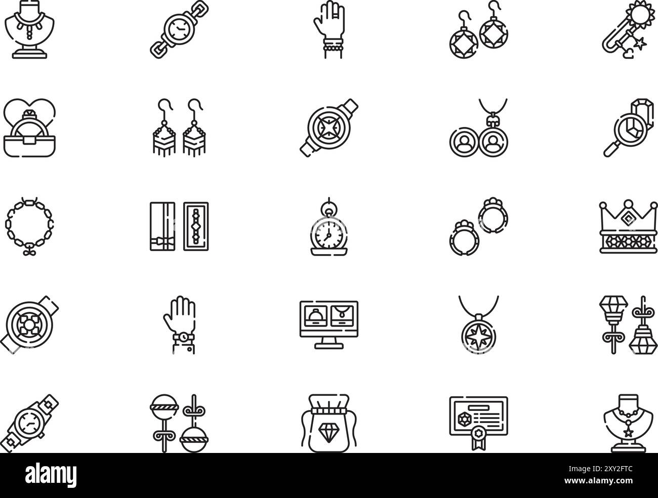 La collezione Jewelry icons è un'illustrazione vettoriale con tratto modificabile. Illustrazione Vettoriale