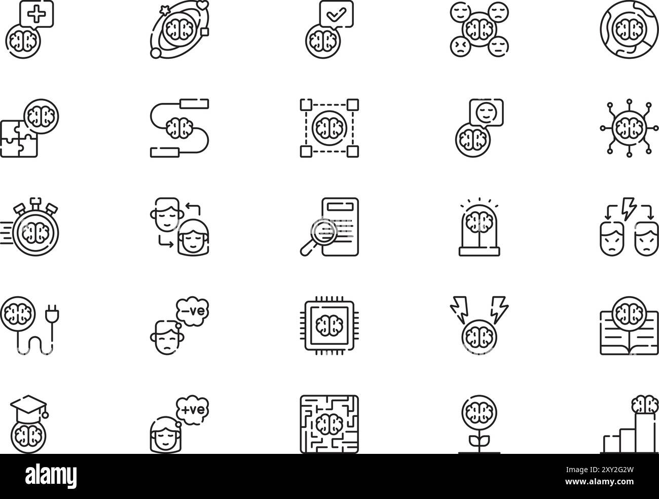 La raccolta Brain Process icons è un'illustrazione vettoriale con tratto modificabile. Illustrazione Vettoriale