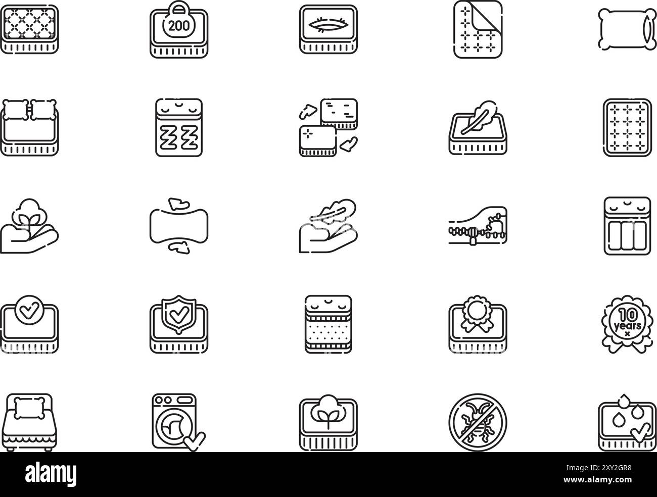 La raccolta delle icone del materasso è un'illustrazione vettoriale con tratto modificabile. Illustrazione Vettoriale