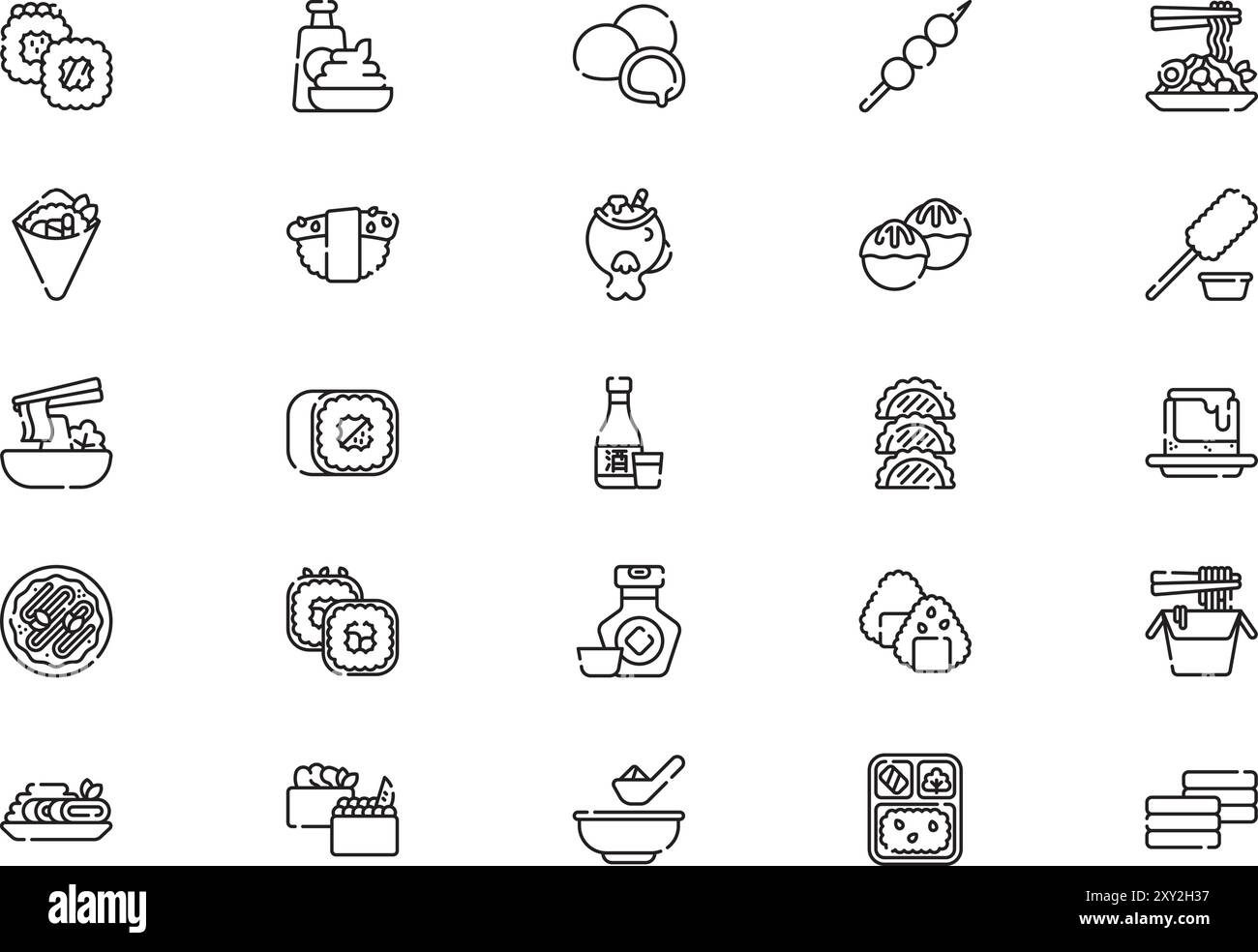 La collezione giapponese food icons è un'illustrazione vettoriale con traccia modificabile. Illustrazione Vettoriale