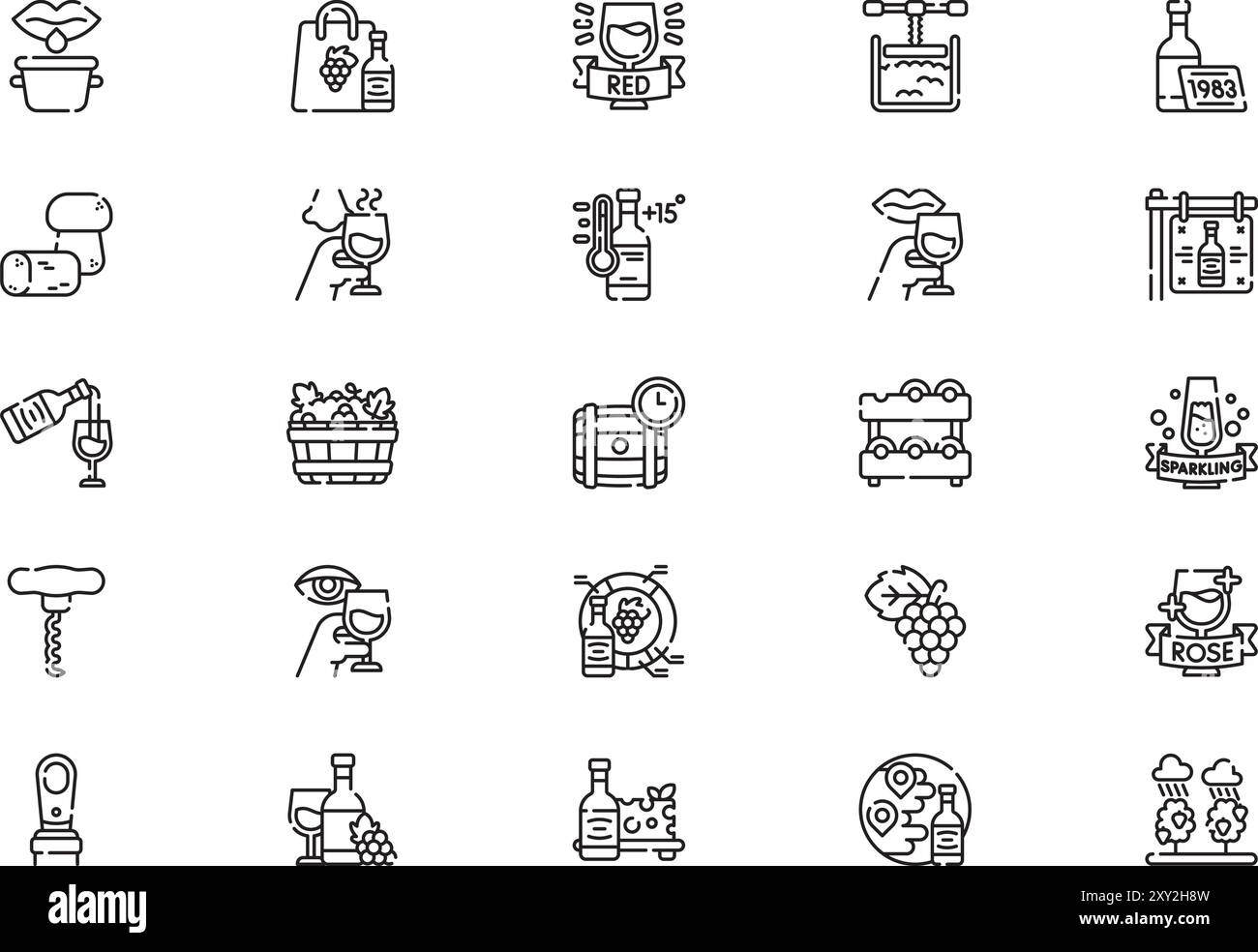 La collezione Wine icons (icone vino) è un'illustrazione vettoriale con traccia modificabile. Illustrazione Vettoriale