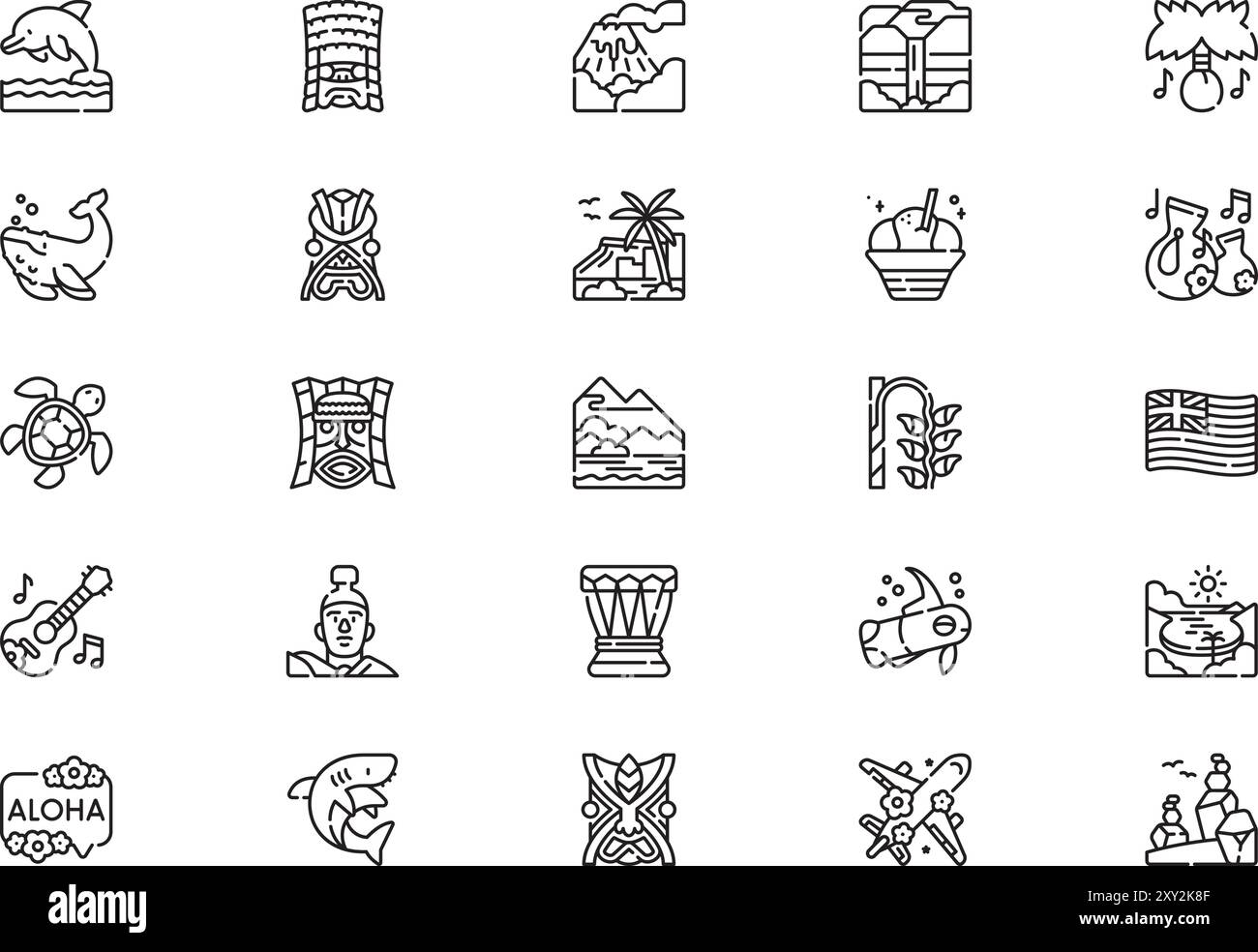 Hawaii icons Collection è un'illustrazione vettoriale con traccia modificabile. Illustrazione Vettoriale