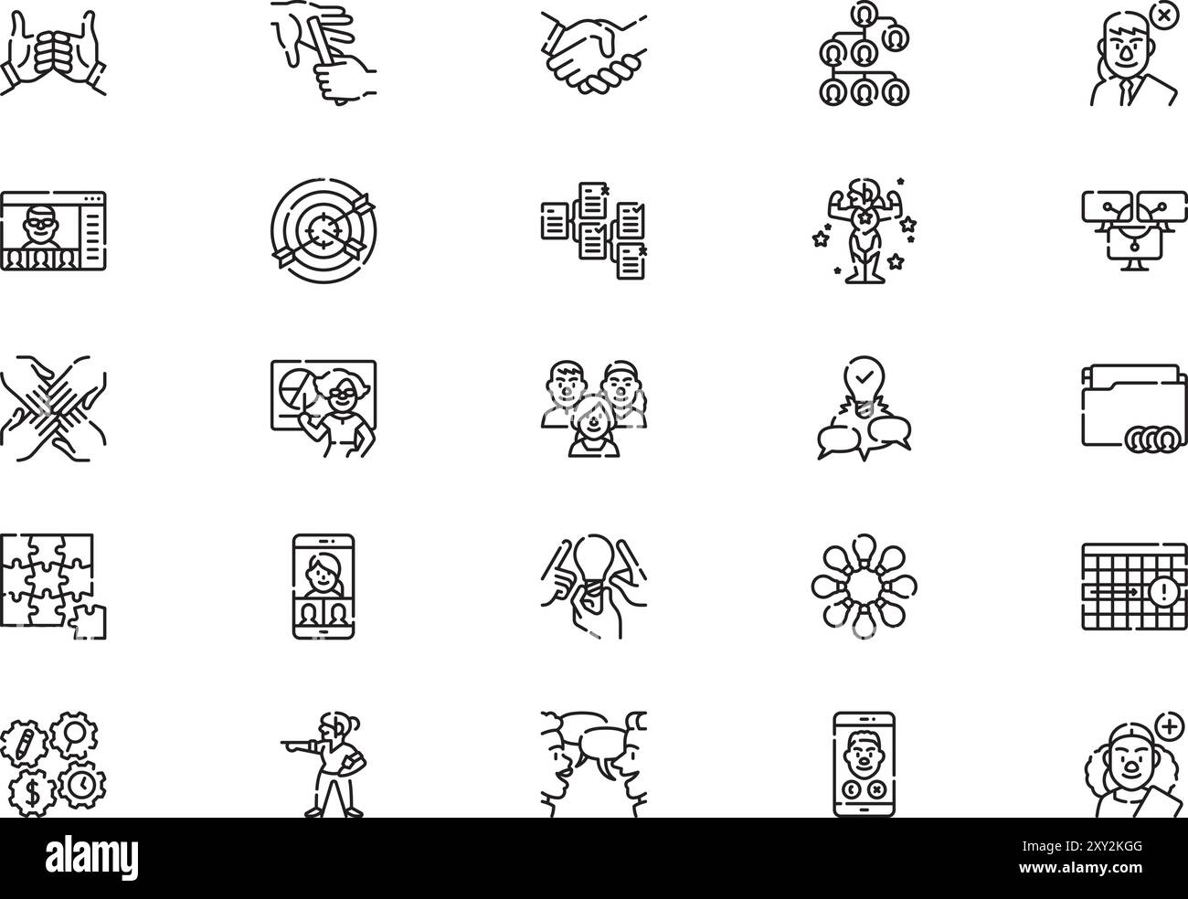 La raccolta di icone di lavoro di squadra è un'illustrazione vettoriale con tratto modificabile. Illustrazione Vettoriale