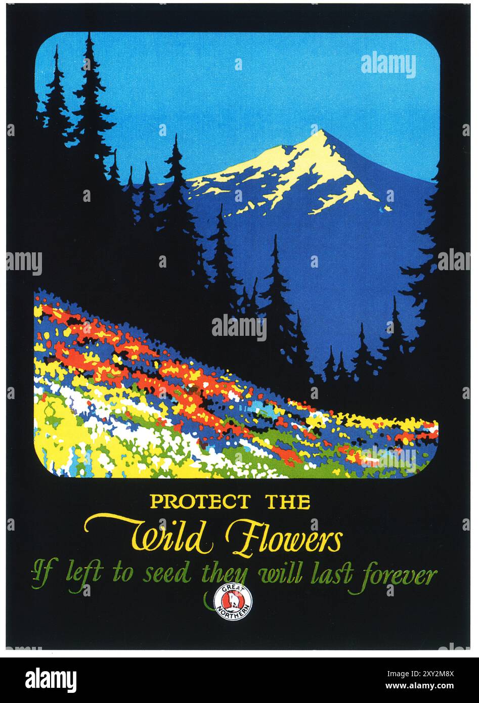1927 annuncio Great Northern Railways - "Proteggi i fiori selvatici" Foto Stock