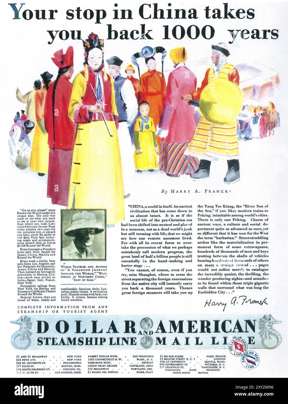 1929 pubblicità per il viaggio Dollar Steamship Line in Cina Foto Stock