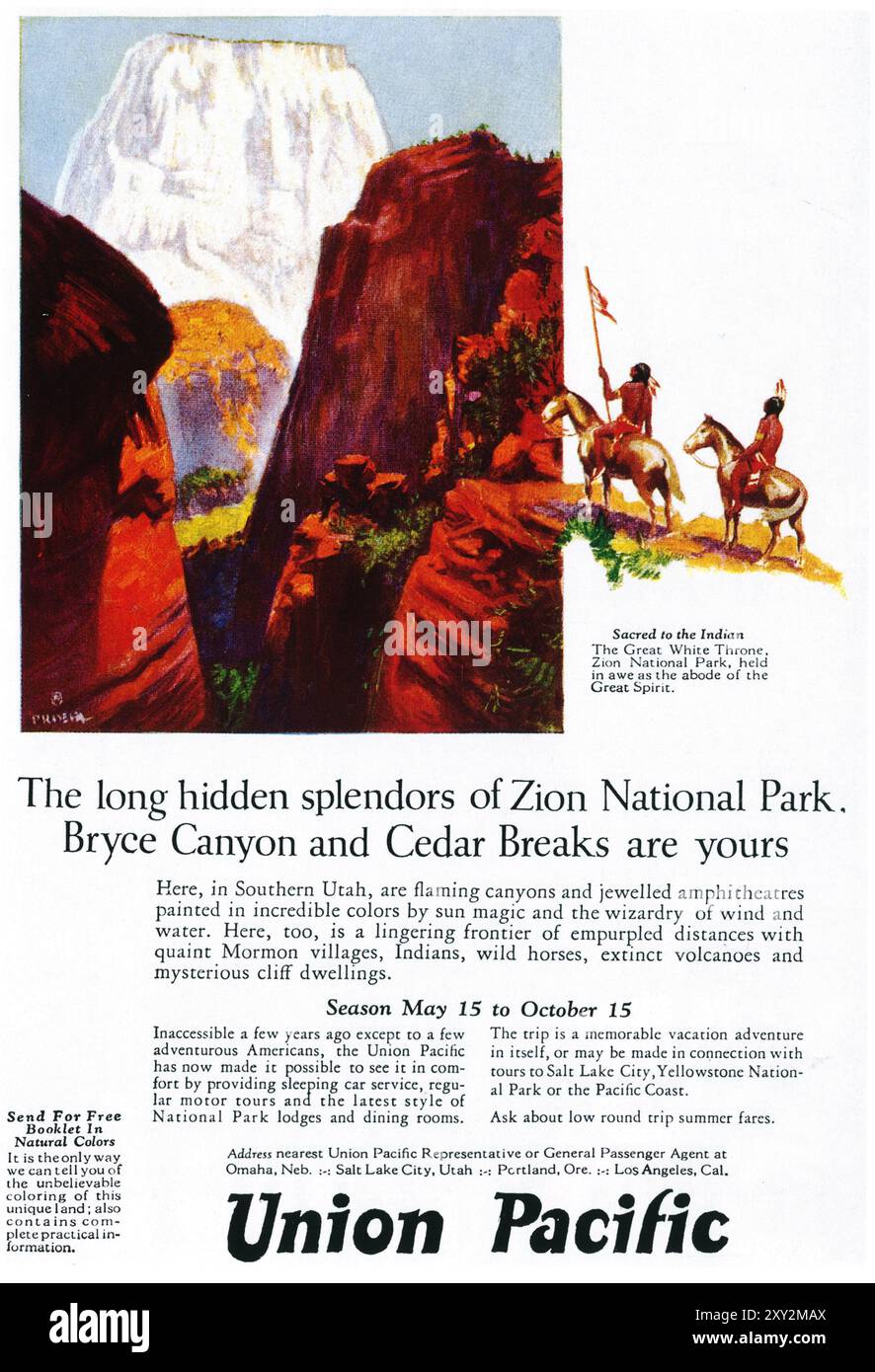 1925 Union Pacific Railway ad - Bryce Canyon e Cedar Breaks - Great White Throne Mountain Foto Stock