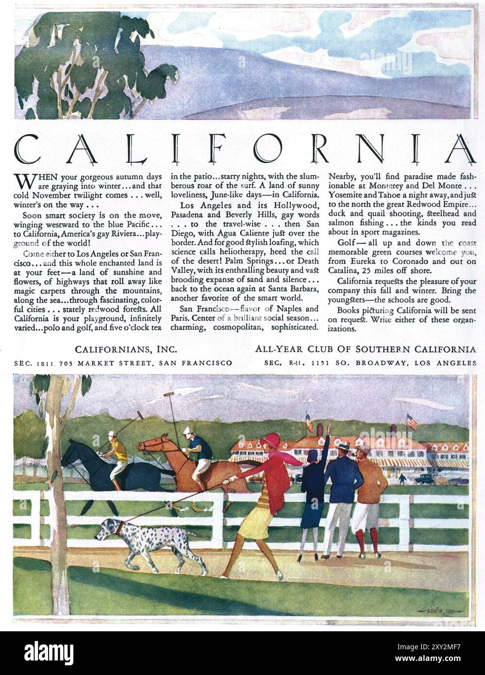 1929 pubblicità All-Year Club of Southern California Foto Stock