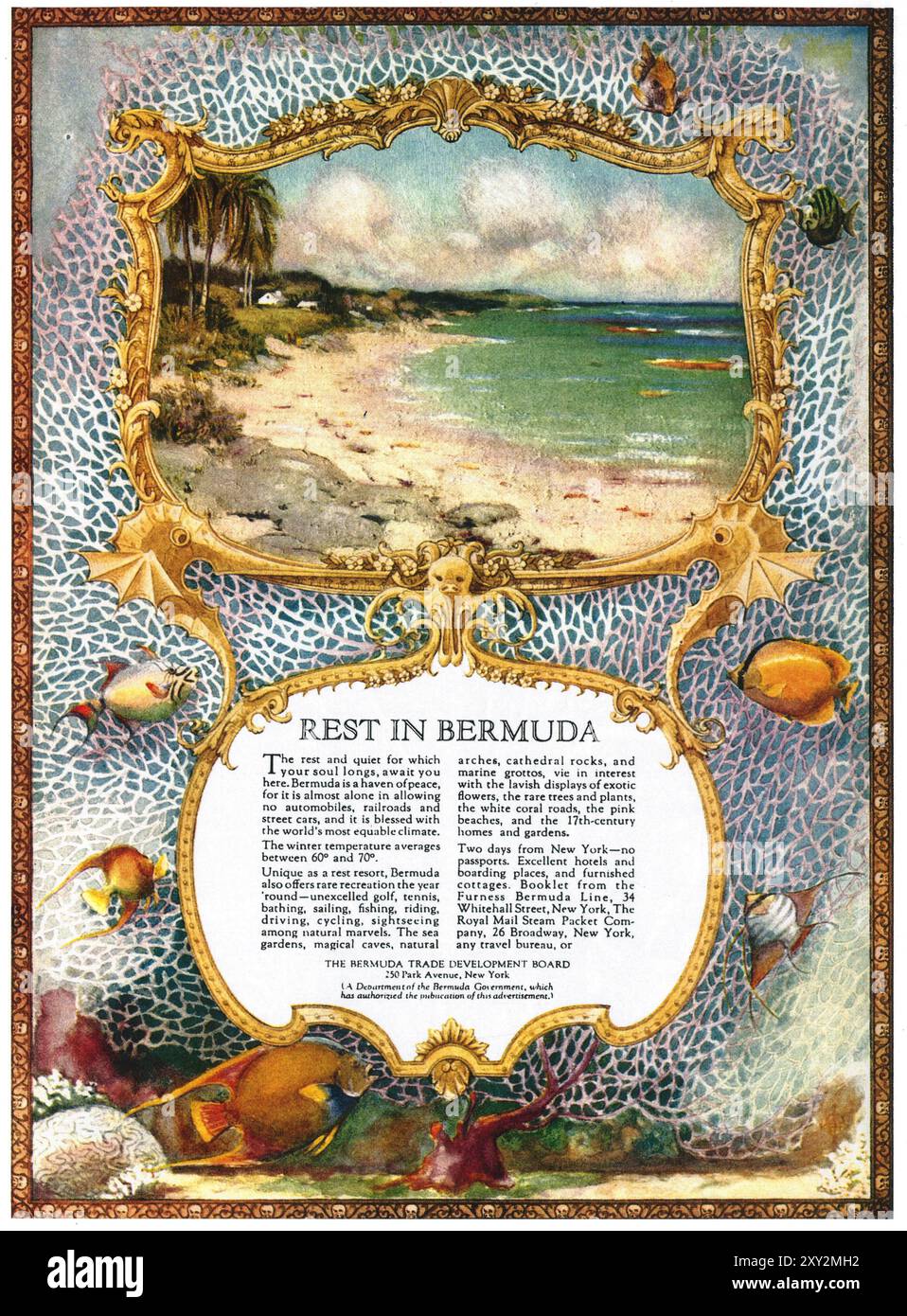 1926 incantevole annuncio di viaggio alle Bermuda Foto Stock