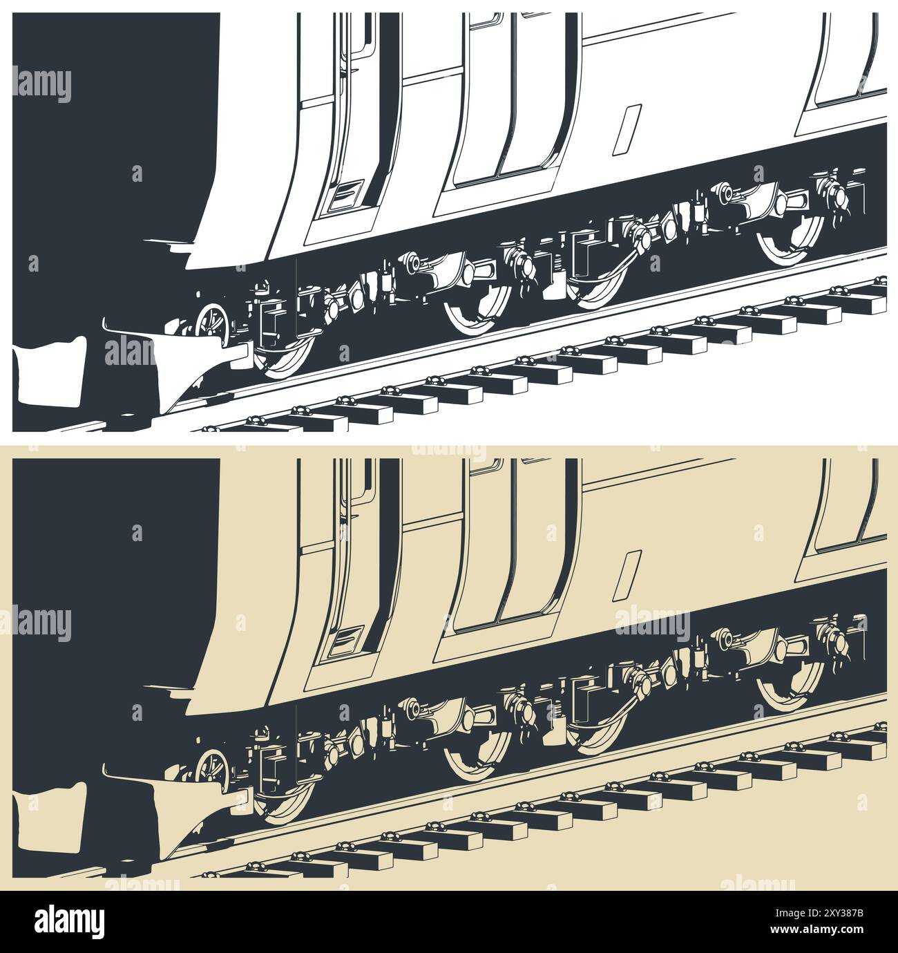 Illustrazioni vettoriali stilizzate del carrello ferroviario cittadino in primo piano Illustrazione Vettoriale