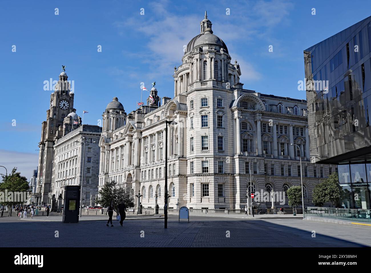 The Three Graces, Liverpool Waterfront, Inghilterra Foto Stock