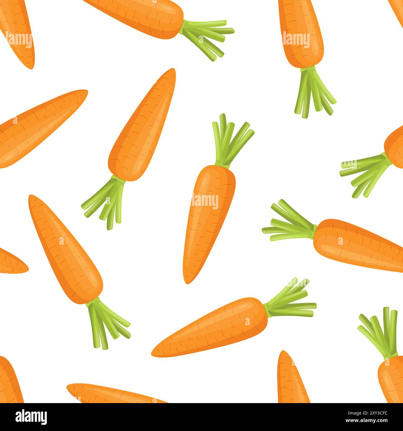 Caramelle piatte Vector Seamless su sfondo bianco. Stampa di carota d'arancia fresca per un'alimentazione sana, cibo biologico, nutrizione per bambini Illustrazione Vettoriale