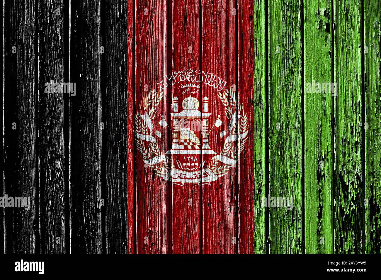Bandiera dell'Afghanistan dipinta su telaio in legno Foto Stock