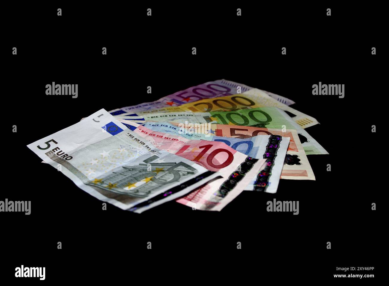 Banconote in euro da cinque a cinquecento euro Foto Stock