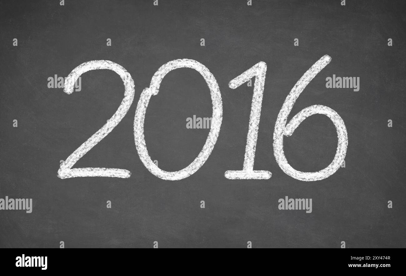 2016, scritto a mano con gesso bianco su una lavagna Foto Stock