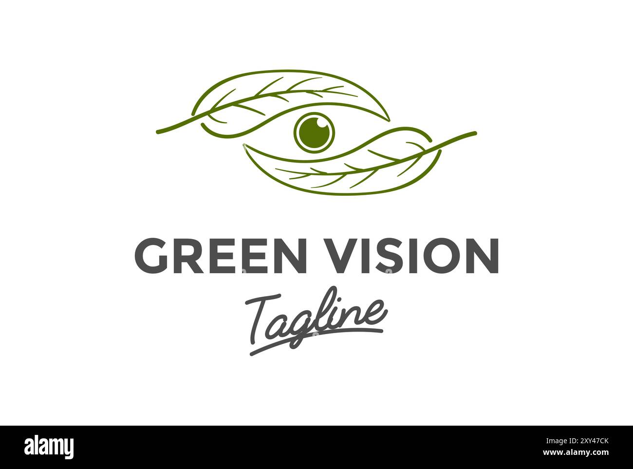 Foglia verde dell'albero vegetale con occhio camera visione ottica Logo Design Vector Illustrazione Vettoriale
