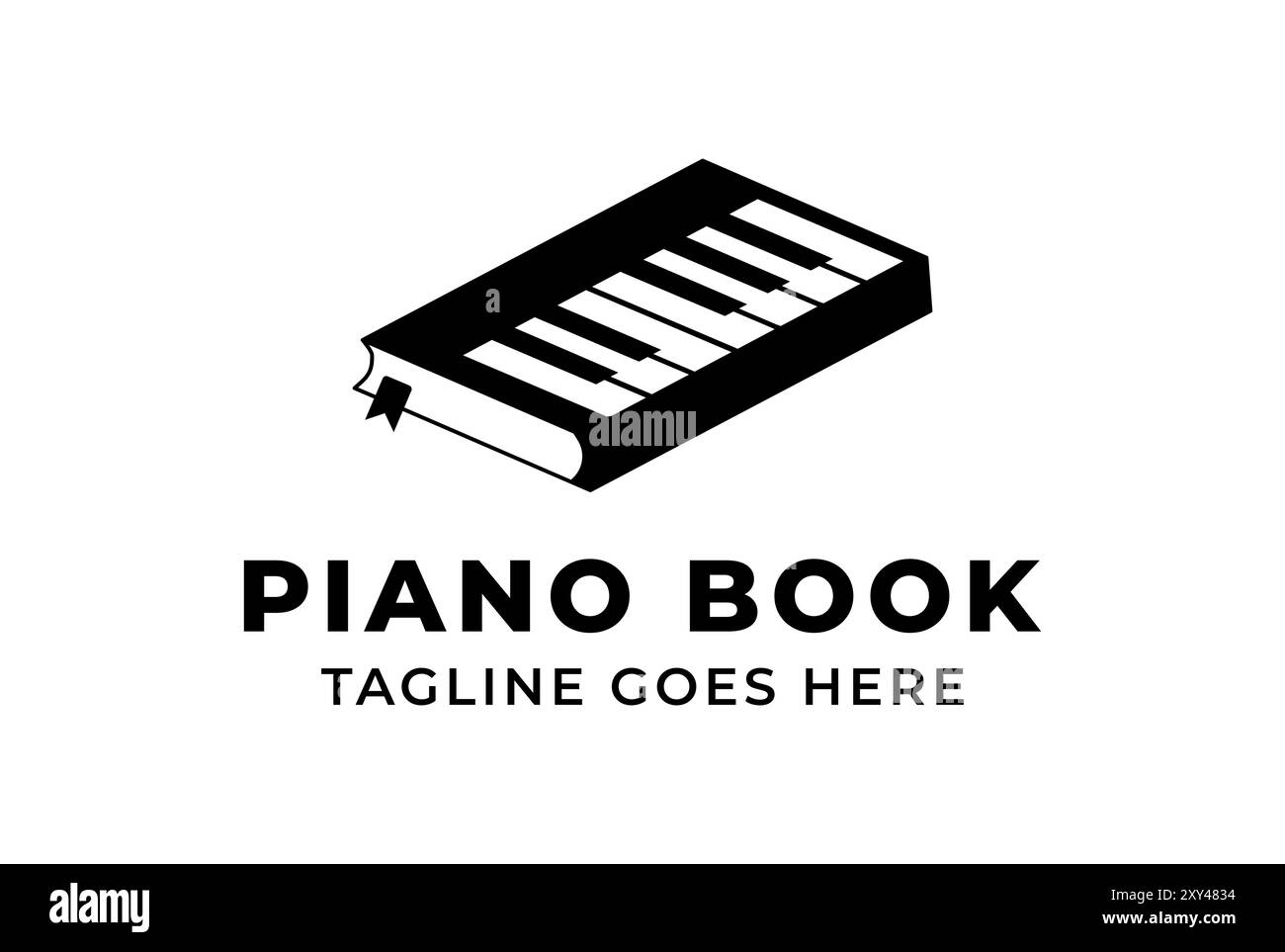 Libro vintage rétro con chiave piano e strumento musicale con logo Design Vector Illustrazione Vettoriale