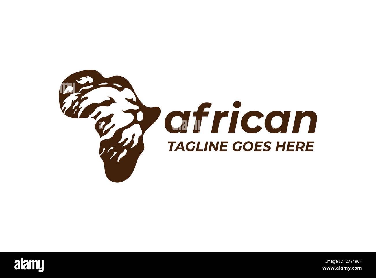 Mappa del continente africano silhouette con logo Lion Face Design Vector Illustrazione Vettoriale