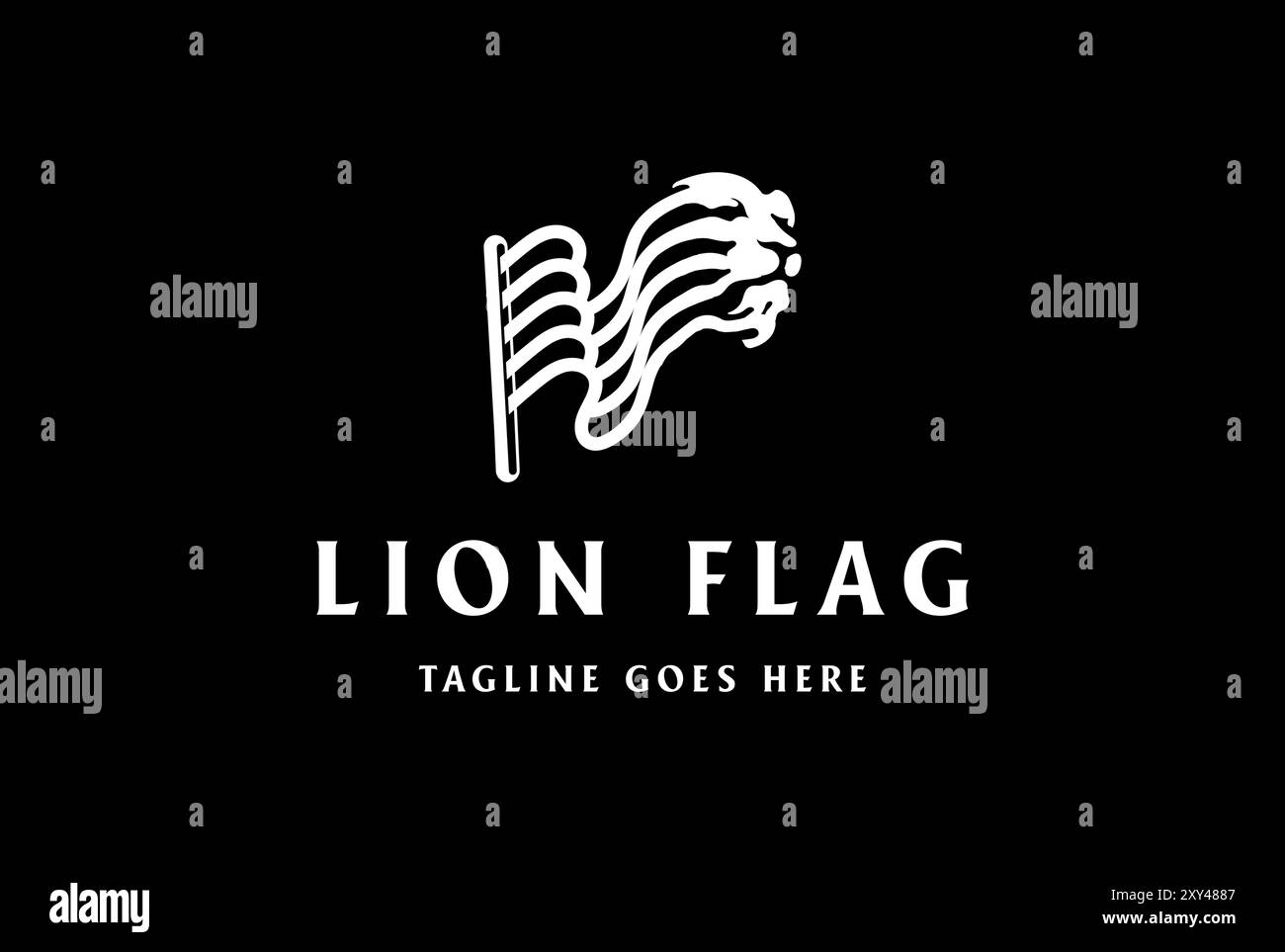 Swoosh Wave Flag con logo Lion Tiger Face Design Vector Illustrazione Vettoriale