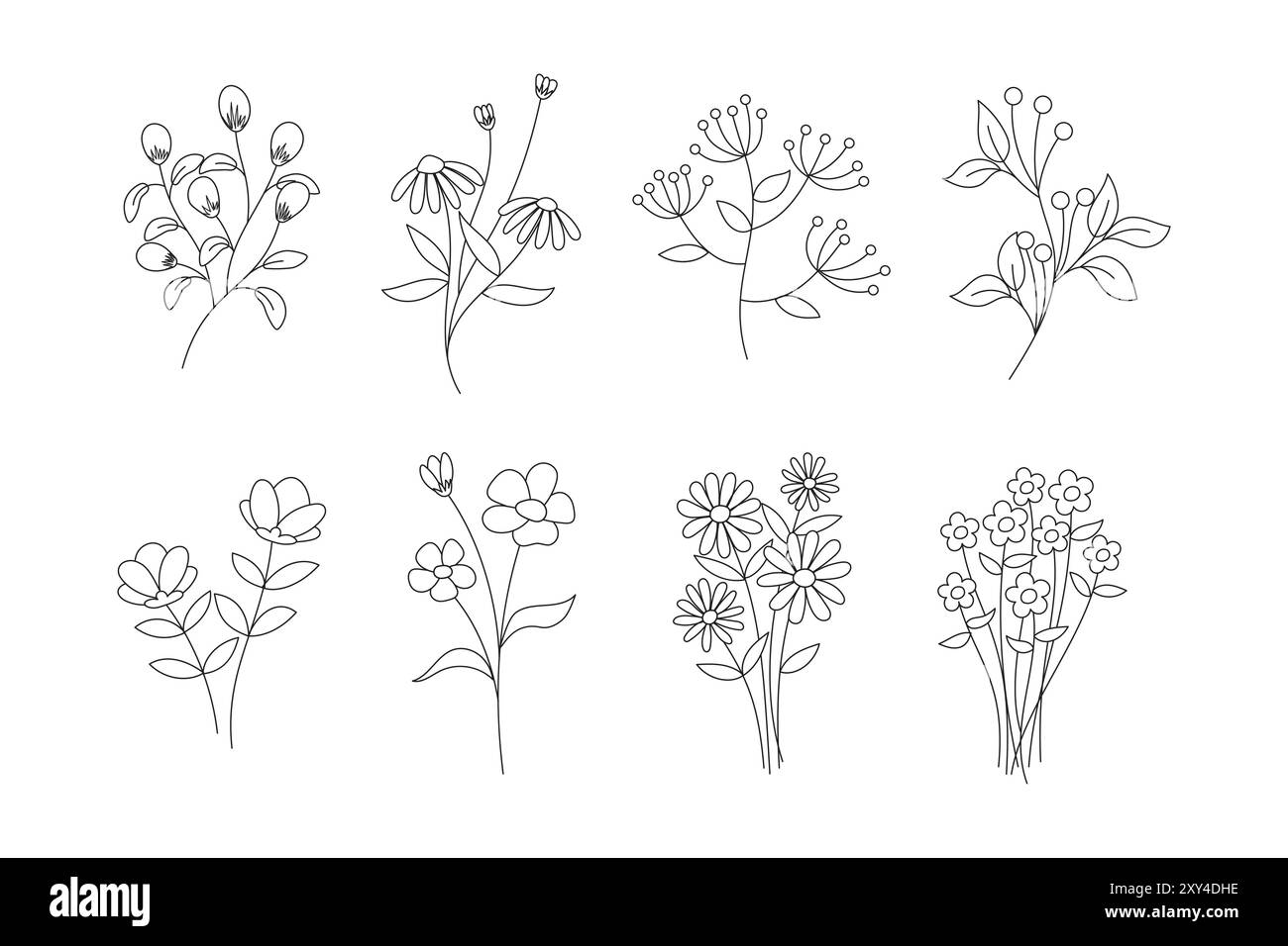 Questa collezione di fiori minimalisti è perfetta per creare un design semplice ed elegante Illustrazione Vettoriale