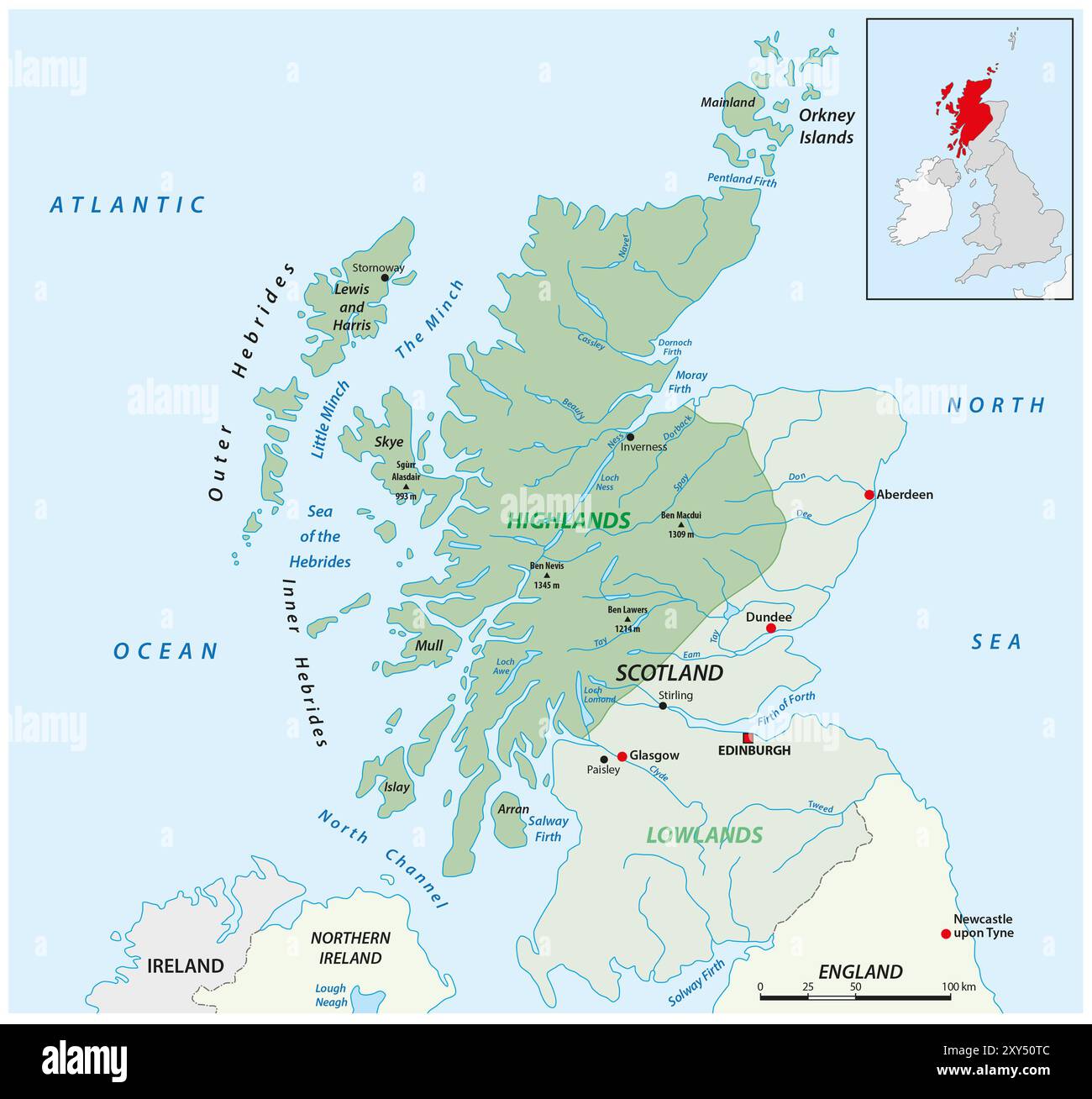 Mappa vettoriale delle Highlands scozzesi, Regno Unito Foto Stock