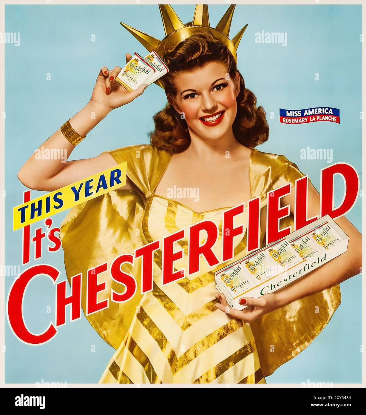 Chesterfield Cigarettes (Liggett & Myers, 1941) attrice e vincitrice del concorso Miss America 1941, Rosemary LaPlanche come Statua della libertà Foto Stock