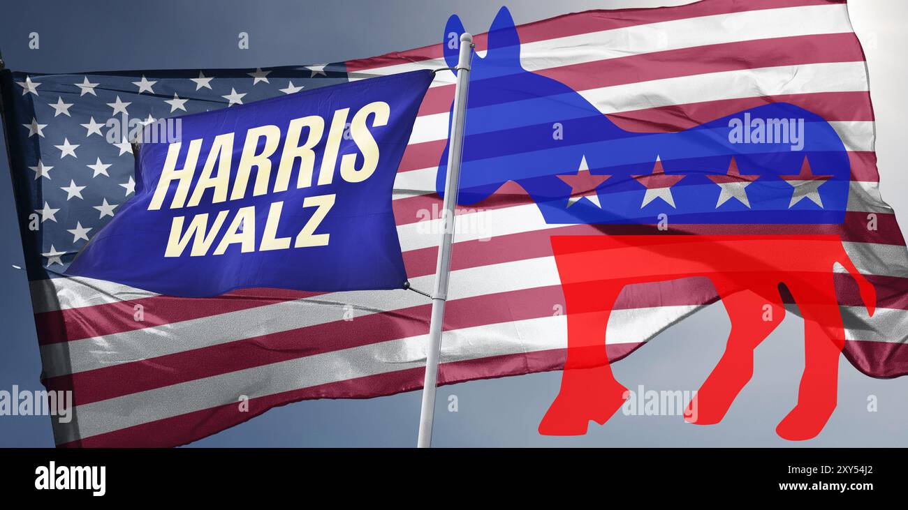 Kamala Harris 2024 campagna presidenziale con il logo harris walz Foto Stock