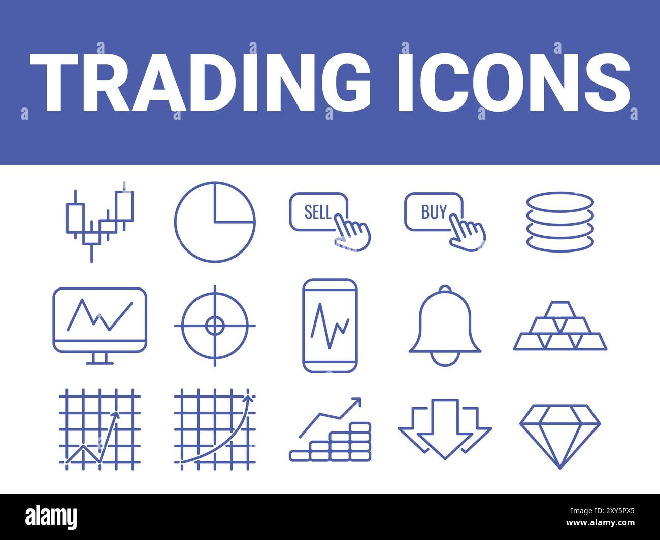 Vettore icona di trading. Set di icone commerciali. Icone della linea del grafico e dello schema Illustrazione Vettoriale