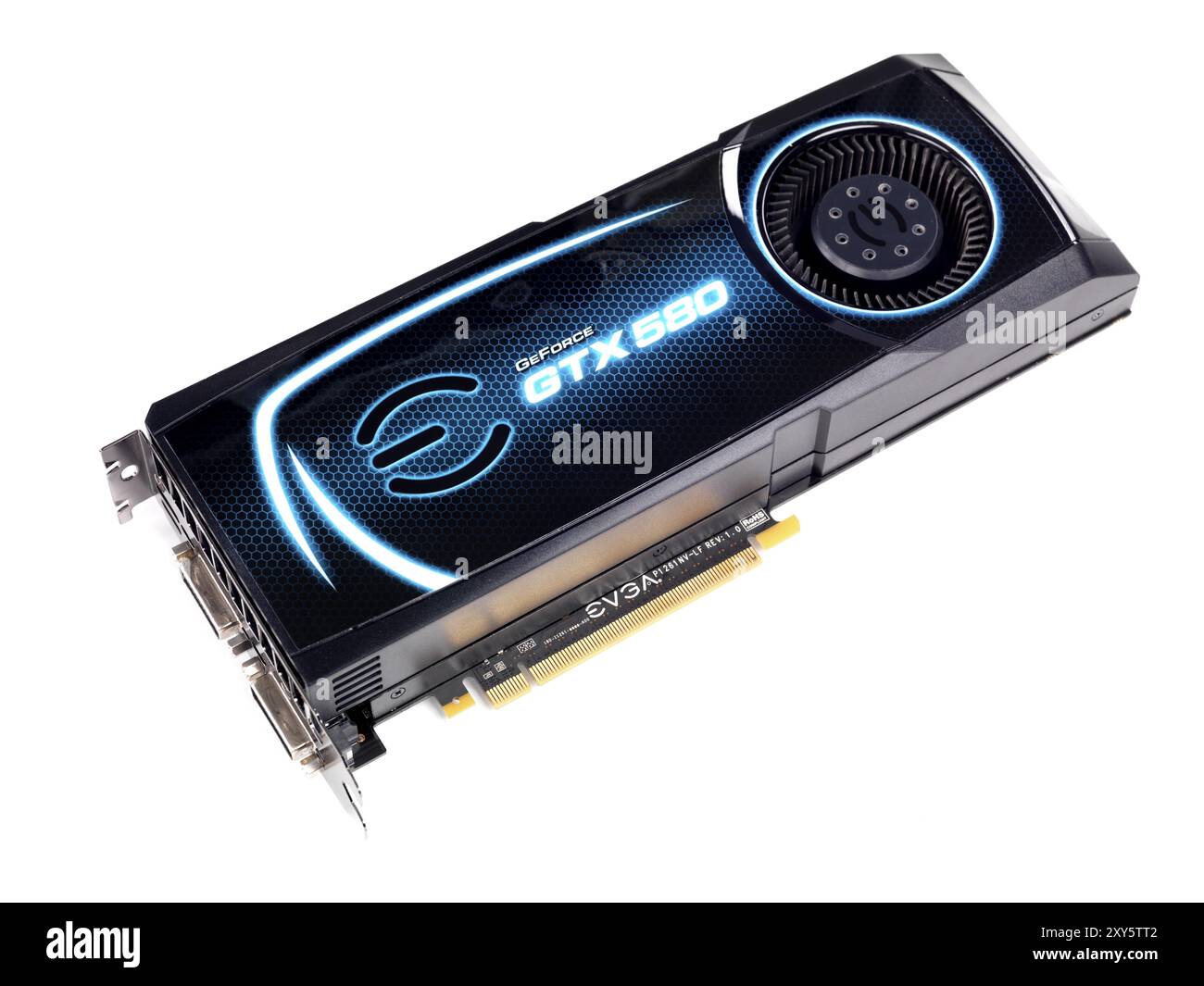 EVGA GeForce GTX 580 PC computer scheda video adapter isolati su sfondo bianco Foto Stock