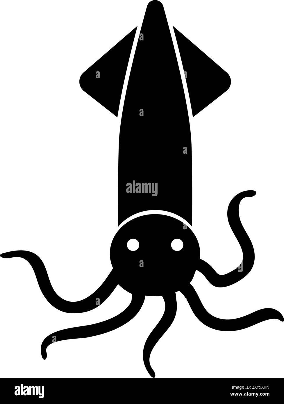 Icona di calamaro minimalista con corpo a forma di freccia e tentacoli. Perfetto per design a tema marino. Illustrazione Vettoriale