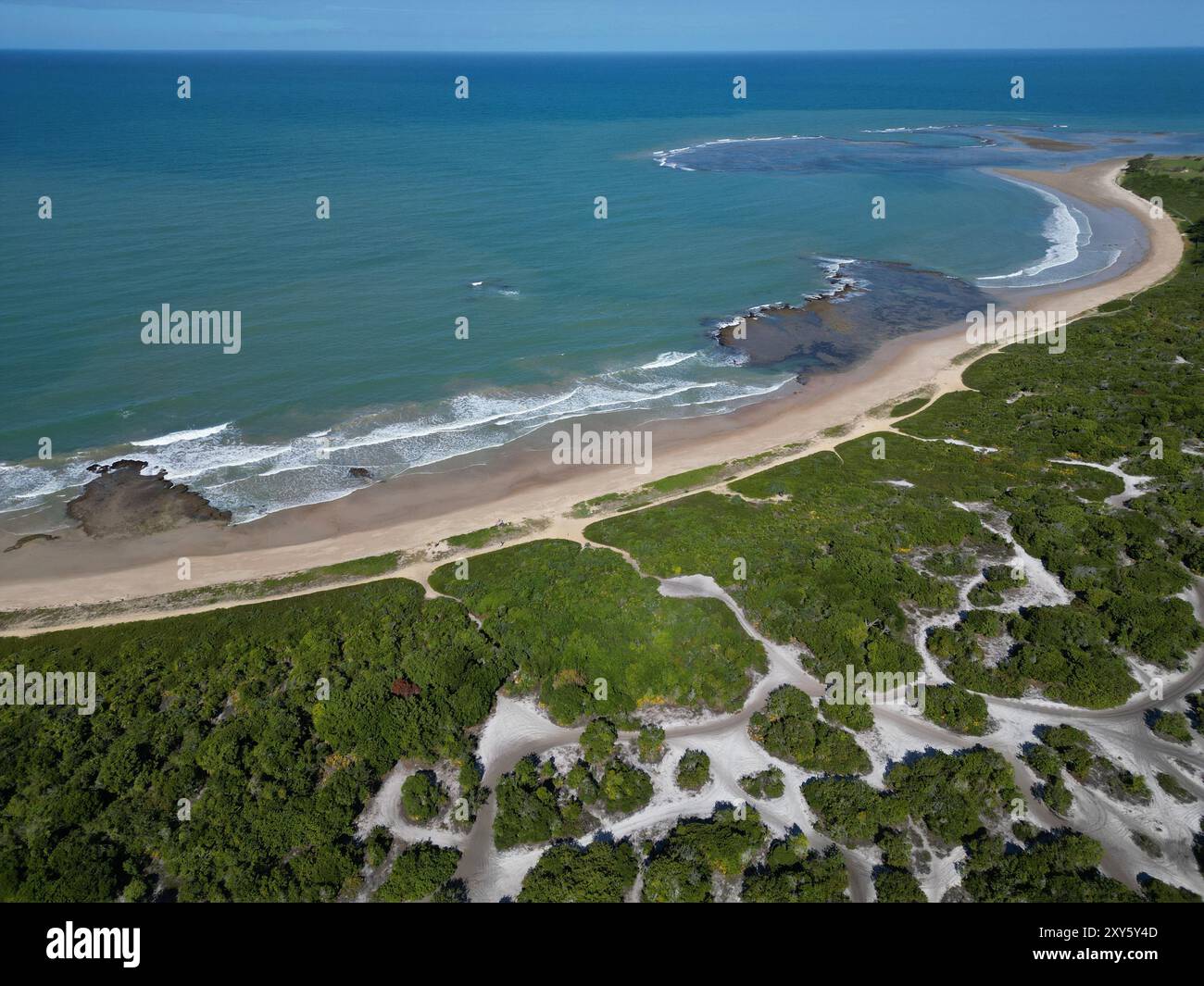 Vista droni sulla spiaggia di Patimirim, a Bahia, Brasile Foto Stock