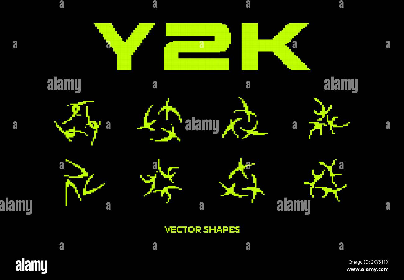 Risorsa stile pixel Y2K. forme astratte vettoriali a 8 bit Illustrazione Vettoriale