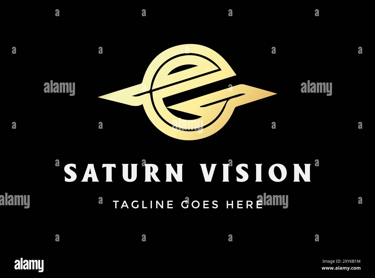 Design con logo Golden Saturn Planet o EVE Vision di lusso Illustrazione Vettoriale