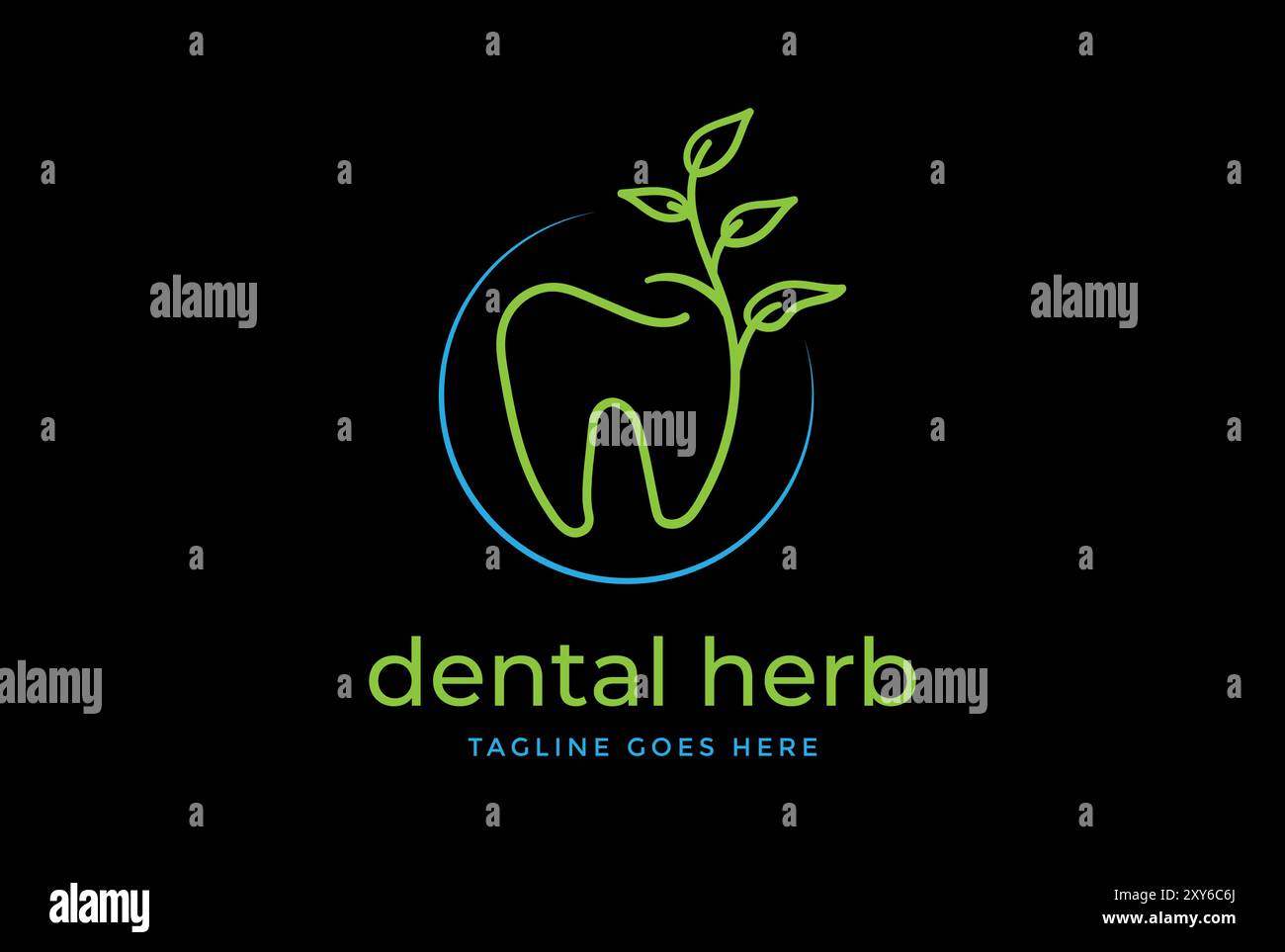 Semplice e minimalista dente dentato dentale con design con logo Leaf Plant Tree Illustrazione Vettoriale