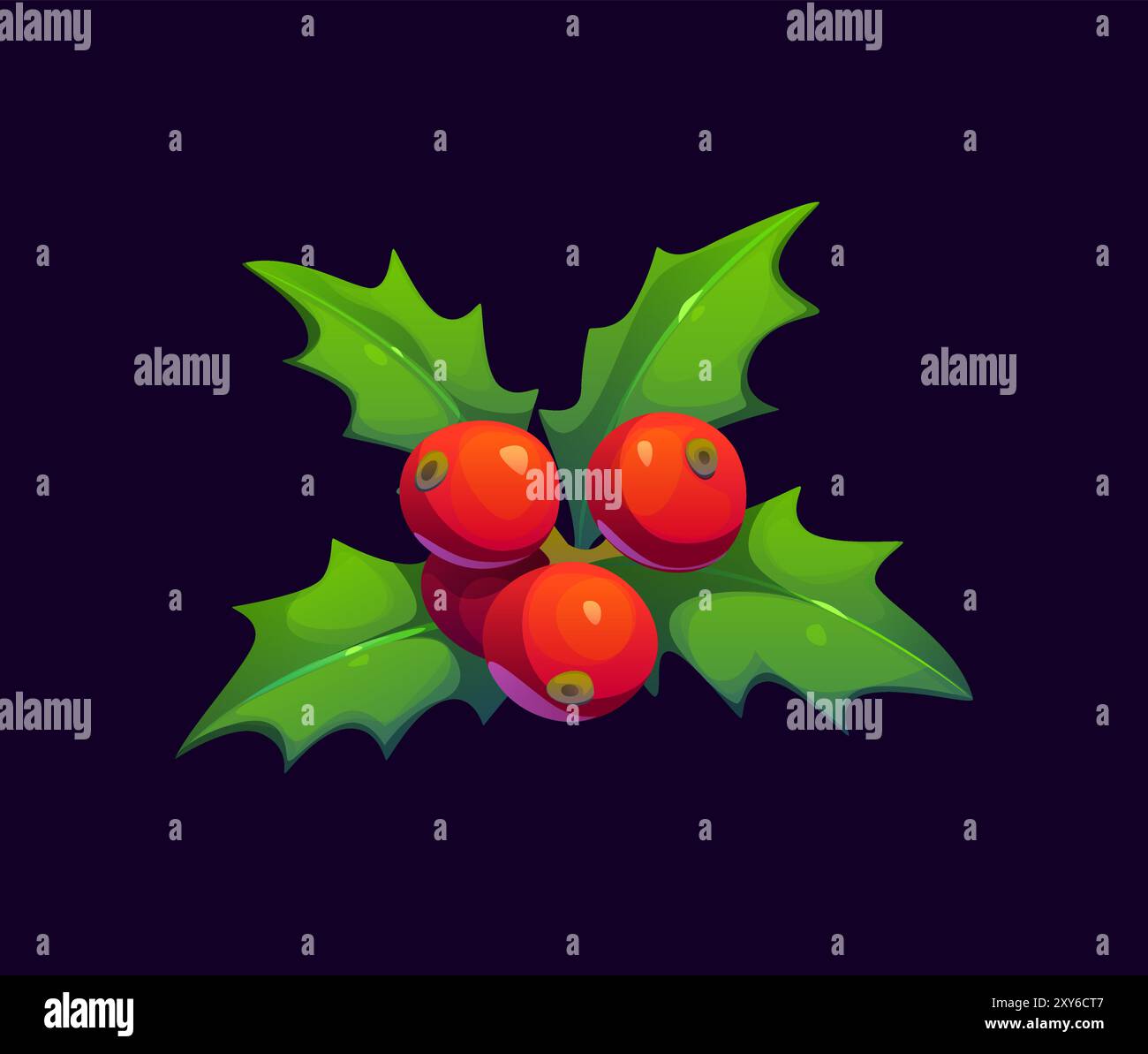 Le bacche cartoni animati natalizi e le foglie verdi creano un'atmosfera festosa e allegra. Decorazioni vettoriali stagionali per inviti e biglietti d'auguri, che incarnano lo spirito della stagione Illustrazione Vettoriale